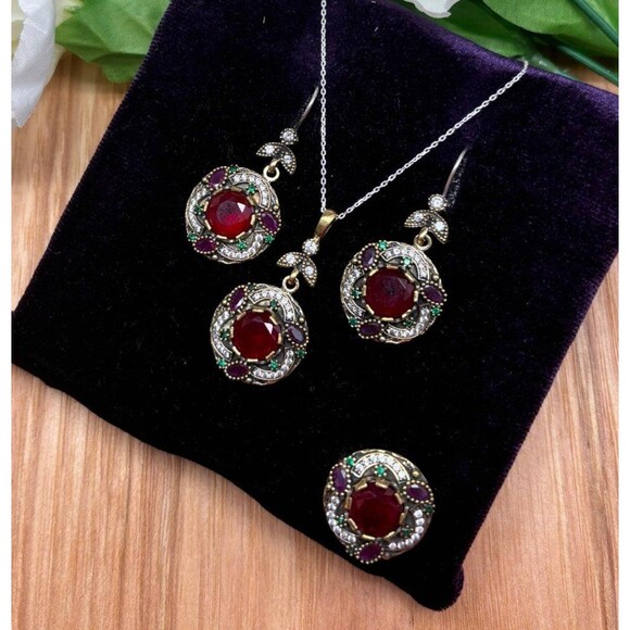 Handmade Jewelry - 925 Sterling Silver Turkish Vintage Jewelry Set  for Women,NEW,Antique,Handmade